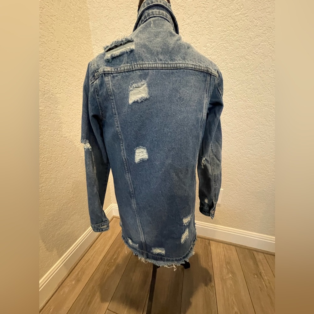 Distressed Long denim jacket - Picture 3 of 14